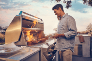 Portable Dometic grill for outdoor cooking and barbecues.